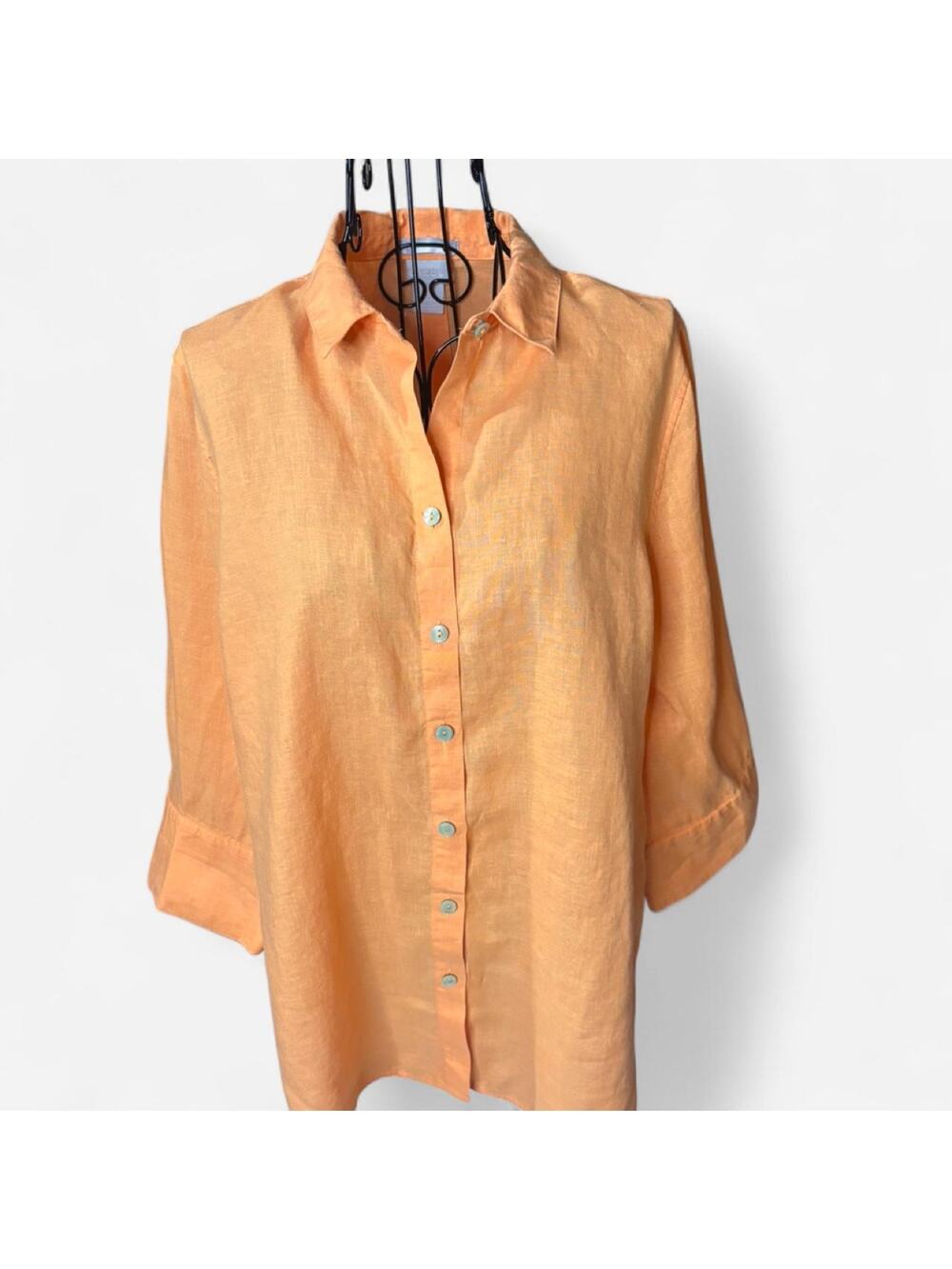 Chico's No Iron 100% Linen Button Down Shirt Orange Sherbet Size 1 US 8 Medium